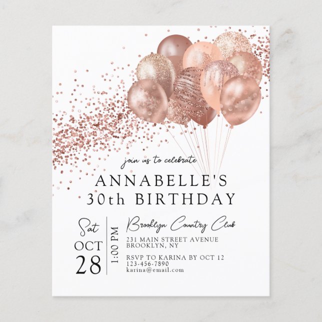 Budget Pink Rose Gold Glitter Balloon Birthday (Front)