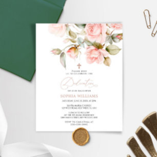Budget Pink Rose & Greenery Dedication Invitation