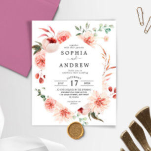 Budget Pink Rose & Peonies Wedding Invitation
