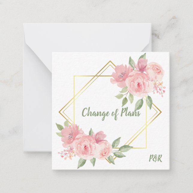 Budget, pink roses with golden frame.  card (Front)