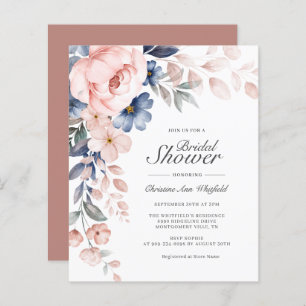 Budget Pink Script Floral Bridal Shower Invitation