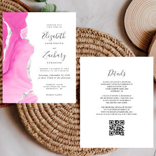 Budget Pink Silver Agate QR Code Wedding Invite
