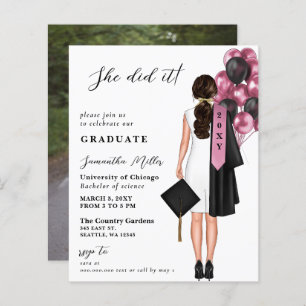 Budget Pink Simple Photo She Did It Graduation