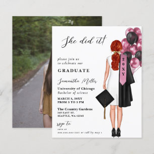 Budget Pink Simple Photo She Did It Graduation