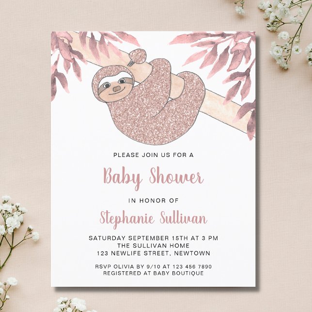 Budget Pink Sloth Baby Shower Invitation (Creator Uploaded)