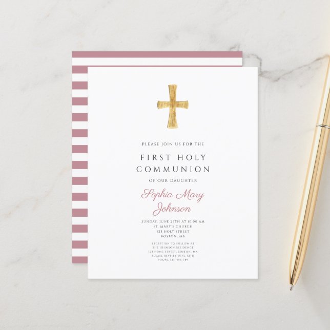 Budget Pink Stripes Girl First Communion (Front/Back In Situ)