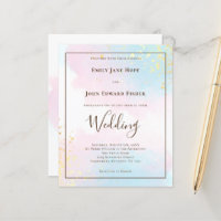Budget Pink Teal Watercolor Wedding Invitation