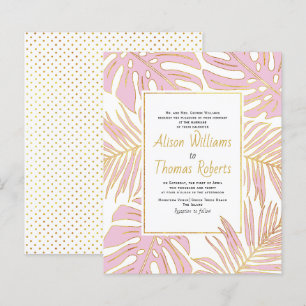 BUDGET pink tropical leaves wedding invitation