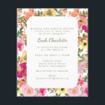 Budget Pink Watercolor Floral Bat Mitzvah Invite<br><div class="desc">Budget Trendy Peach Pink Yellow Watercolor Floral Bat Mitzvah Invitation</div>