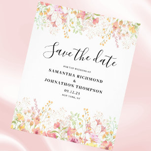 Budget Pink Watercolor Floral Save The Date Flyer