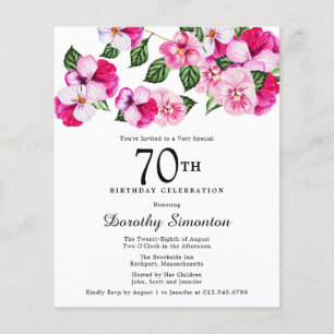 Budget Pink White Floral 70th Birthday Invitation