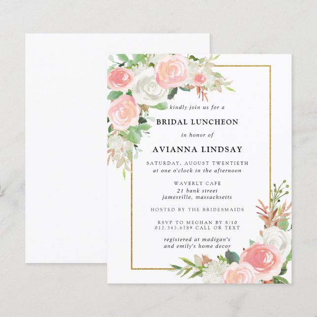 Budget Pink White Floral Bridal Luncheon (Front/Back)