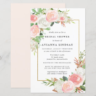 Budget Pink White Floral Bridal Shower Invitation