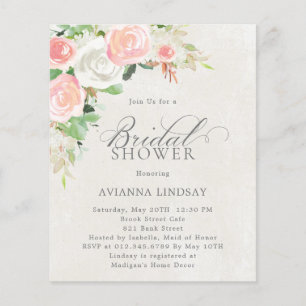 Budget Pink White Floral Bridal Shower Invitation