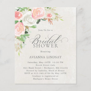 Budget Pink White Floral Bridal Shower Invitation