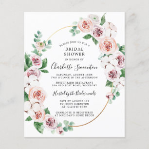 Budget Pink White Floral Bridal Shower Invite