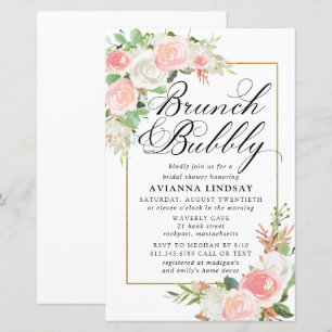Budget Pink White Floral Brunch Bubbly Invite
