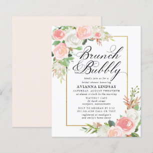 Budget Pink White Floral Brunch Bubbly Invite