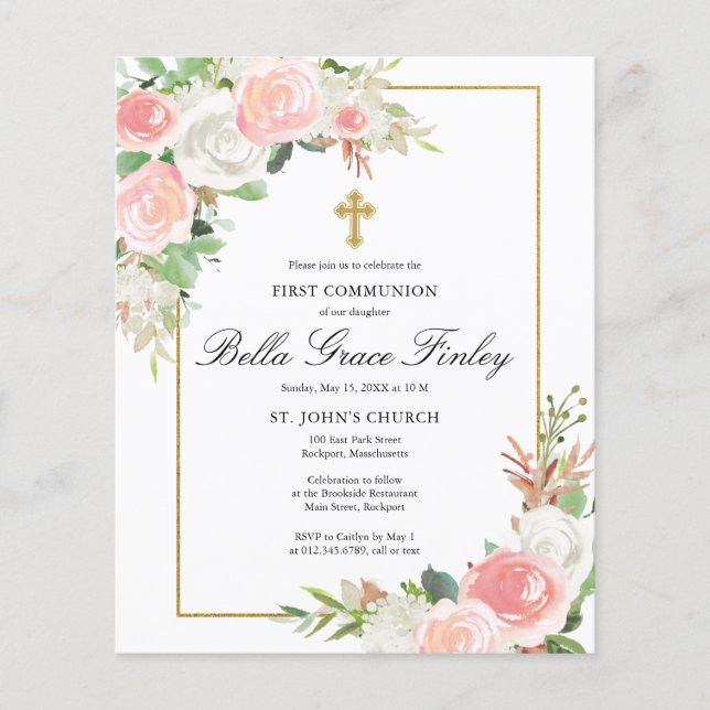 Budget Pink White Floral First Communion (Front)