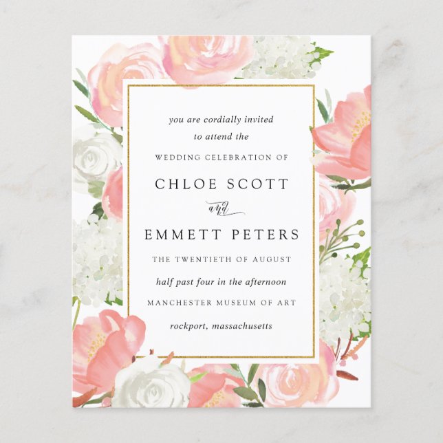 Budget Pink White Floral Rustic Wedding Invitation (Front)