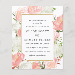 Budget Pink White Floral Rustic Wedding Invitation