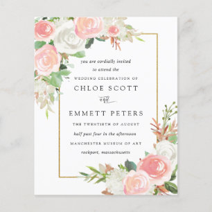 Budget Pink White Floral Rustic Wedding Invitation
