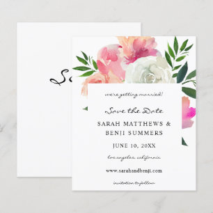 Budget Pink & White Grey Floral Save the Date 2