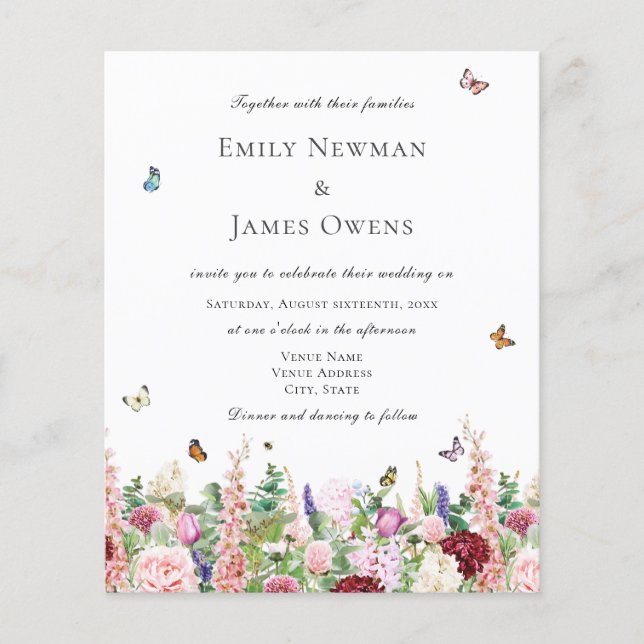 Budget Pink Wildflowers & Butterflies Wedding  (Front)