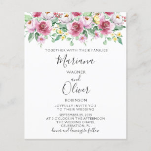 Budget Pink Yellow Floral Wedding Invitation