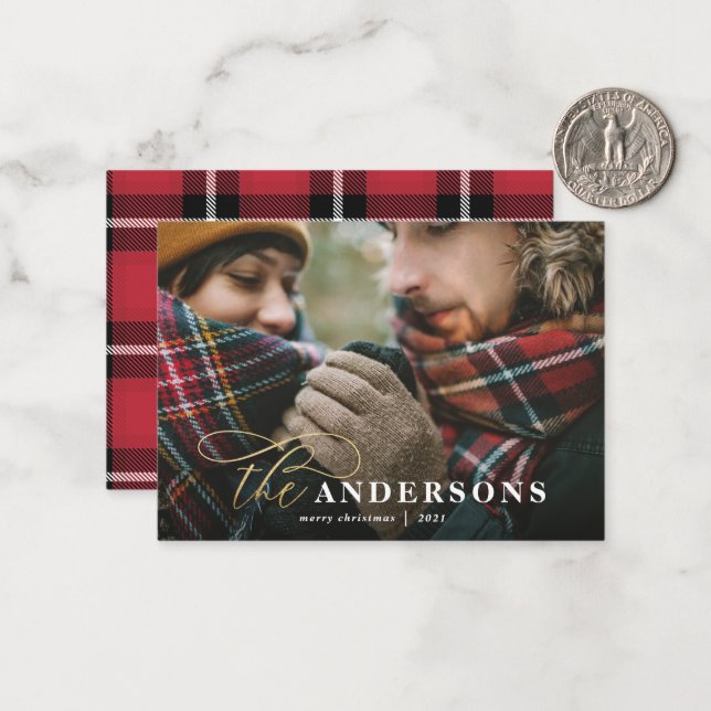 budget plaid backer 1 photo Christmas Holiday Card (Front/Back In Situ)