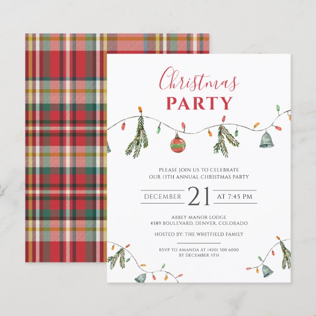 Budget Plaid Christmas Holiday Party Invitation (Front/Back)