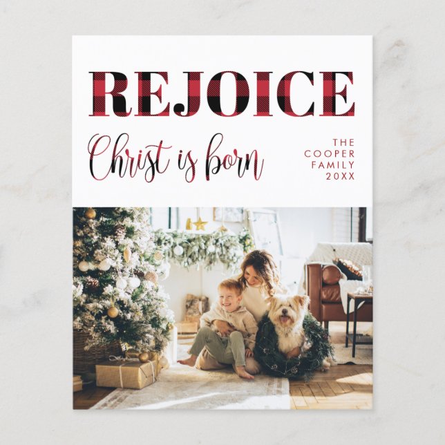 BUDGET Plaid Holiday Photo Card | Modern Christmas (Front)