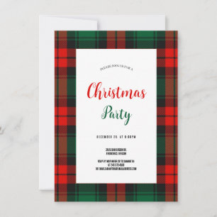 Budget Plaid Retro Script red and green Christmas Invitation
