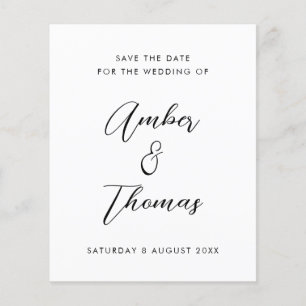 Budget Plain Black & White Calligraphy Save Date