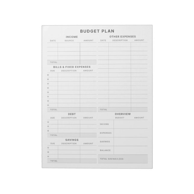 Budget Planner Income and Expense Tracker Layout Notepad (Rotated)