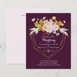 BUDGET Plum and Coral Floral Wedding Invitation