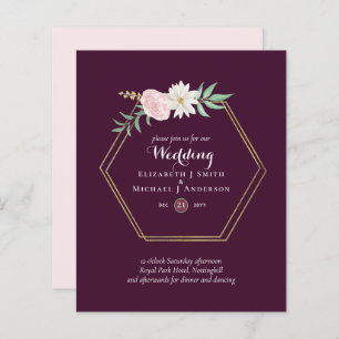 BUDGET Plum and Coral Floral Wedding Invitation
