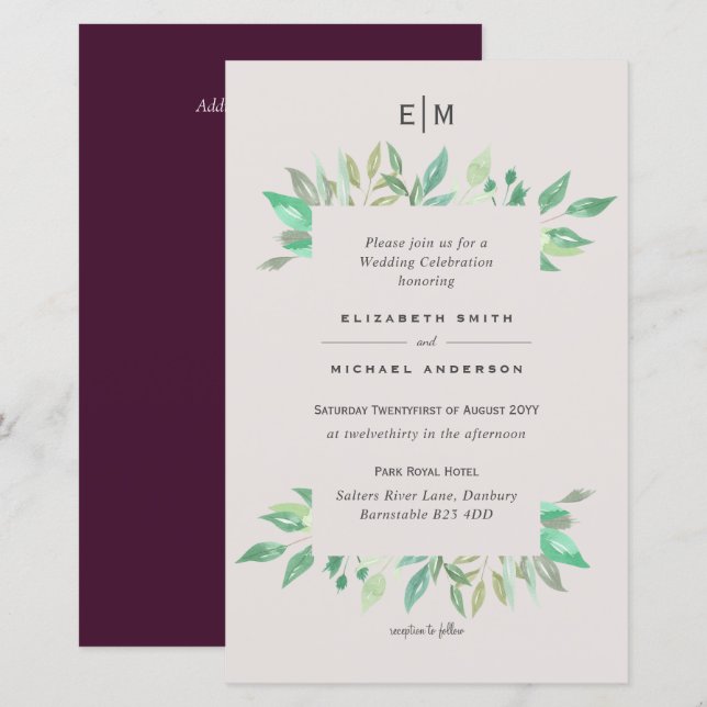 BUDGET Plum and Coral Wedding Invitations A9 (Front/Back)