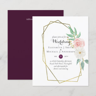 BUDGET Plum and Peach Floral Wedding Invitation