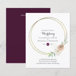 BUDGET Plum and Peach Floral Wedding Invitation