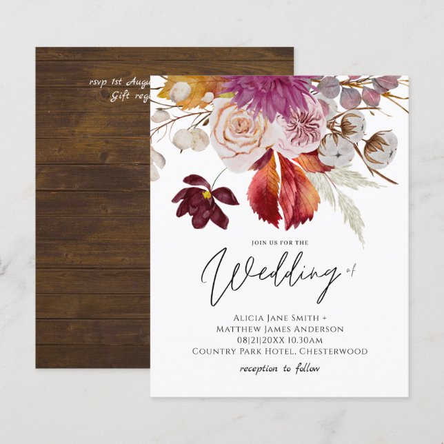 BUDGET Plum Cinnamon Wedding Fall Florals (Front/Back)