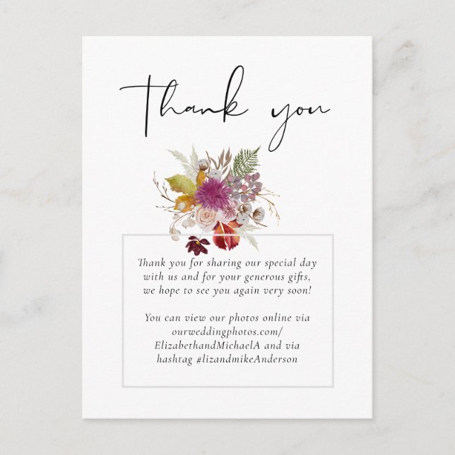 BUDGET Plum Cinnamon Wedding Fall Florals Postcard (Front)