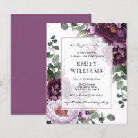 Budget Plum Peonies Flora Bridal Shower Invitation