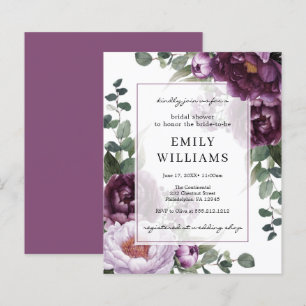 Budget Plum Peonies Flora Bridal Shower Invitation