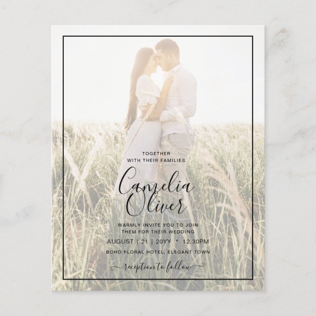 Budget Plum Purple Floral PHOTO OVERLAY Wedding Flyer (Front)