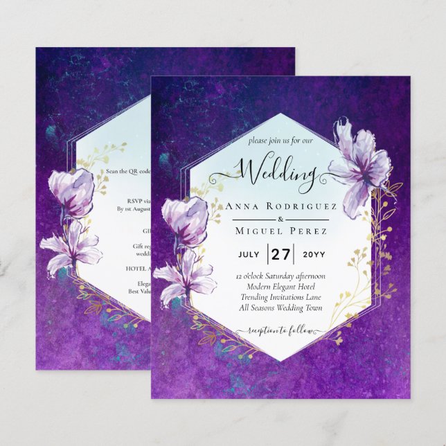 Budget Plum Purple Floral Wedding  (Front/Back)