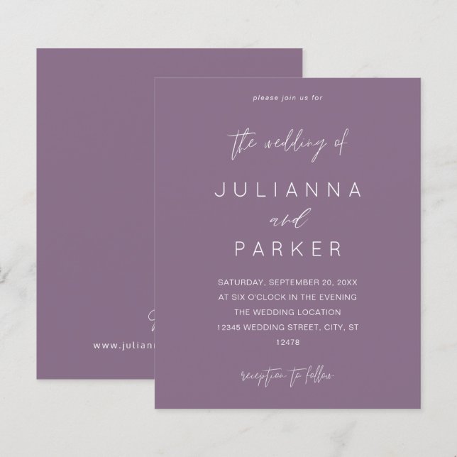 Budget Plum Purple MOD Calligraphy Wedding (Front/Back)