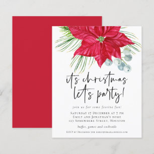 Budget Poinsettia Christmas Lets Party Invite