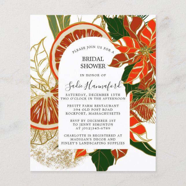 Budget Poinsettia Citrus Bridal Shower Invitation (Front)