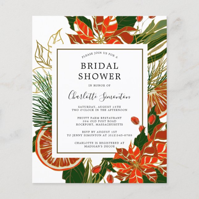 Budget Poinsettia Citrus Bridal Shower Invitation (Front)